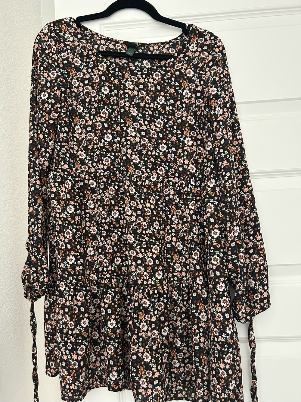 wild fable Black Floral Blouse with Pink and Tan Blossoms